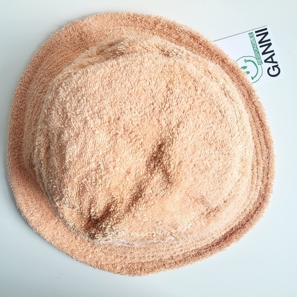 New GANNI Logo Embroidered Terrycloth Bucket Beach Hat Peach Fuzz NWT Size XS/S main image 10